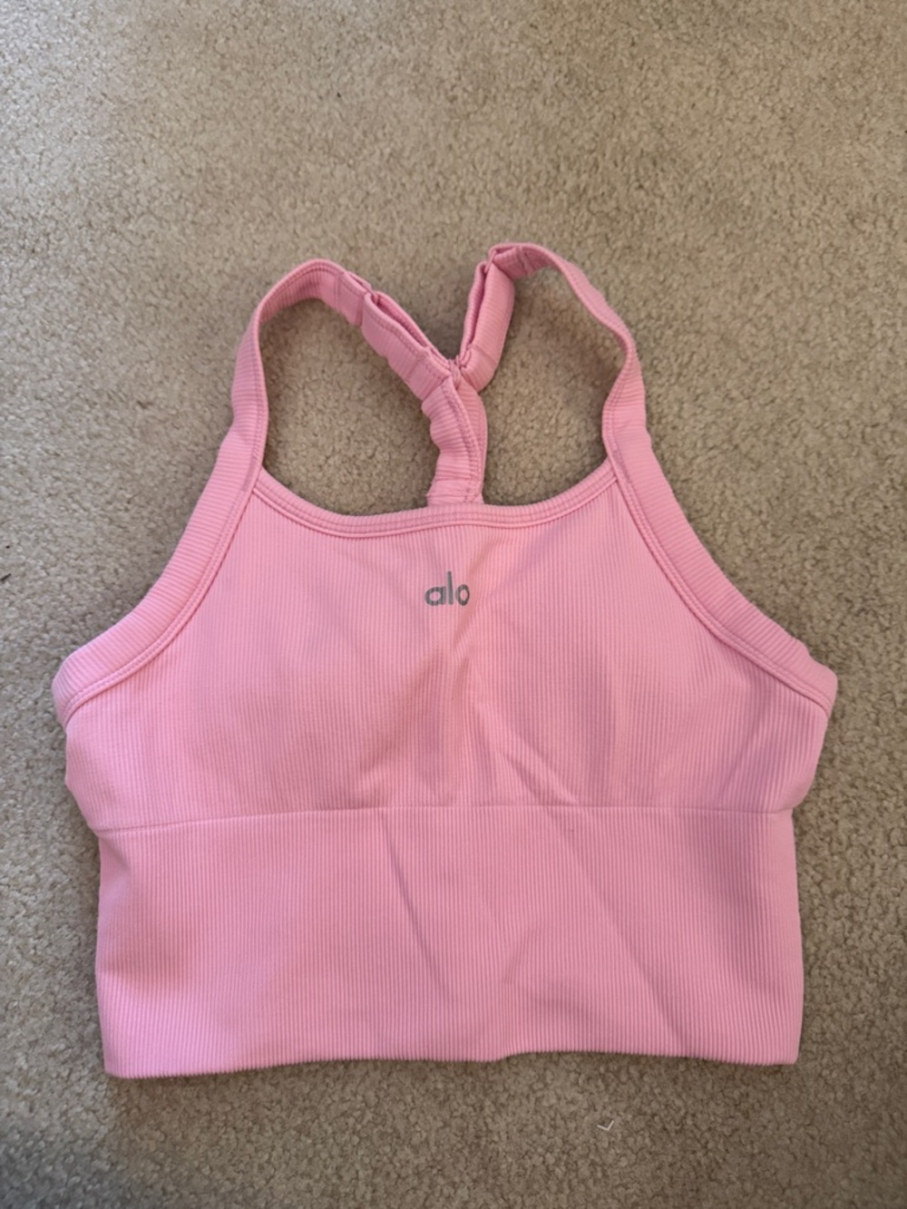 ALO Yoga Pink Ribbed Sports Bra Top